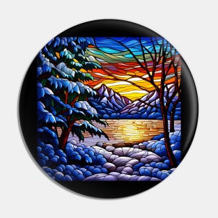 Stained Glass Snowy Winter Scene Pin