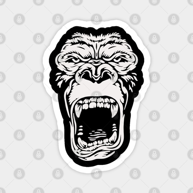 Wild Gorilla Face Minimal Black and White Magnet by isstgeschichte