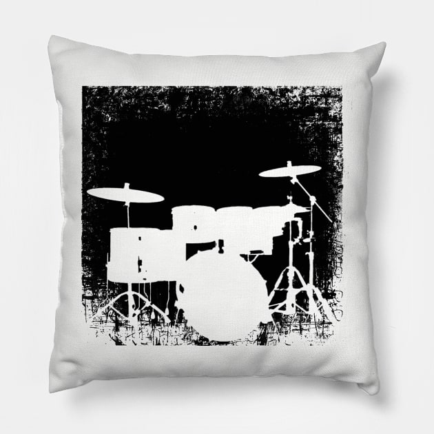 Drumset Silhouette - grunge Pillow by llspear