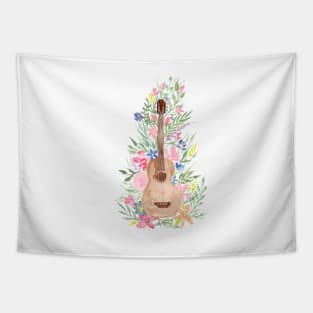 Watercolor Acoustic Guitar with Flowers Tapestry