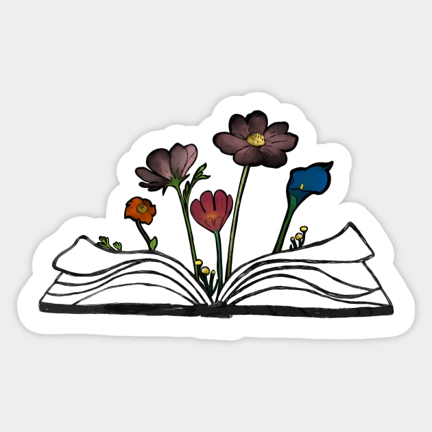 Book Stickers Love to Read Decal Flowers Growing From a Book the