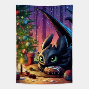 Christmas Dragon Wonderland: Festive Art Prints Featuring Whimsical Dragon Designs for a Joyful Holiday Celebration! Tapestry