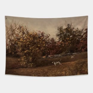 Point Dogs Hunting Oil on Canvas Tapestry