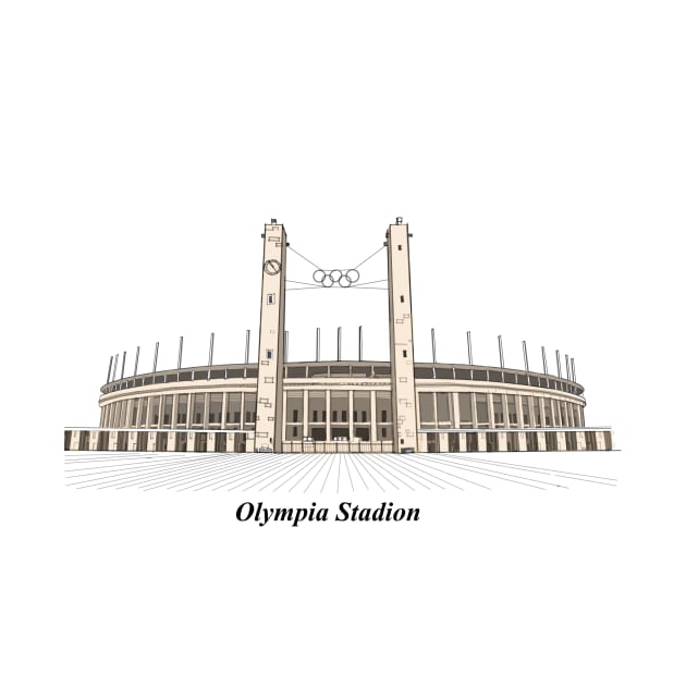 Drawing of Olympia Stadion, Berlin Germany by Roza@Artpage