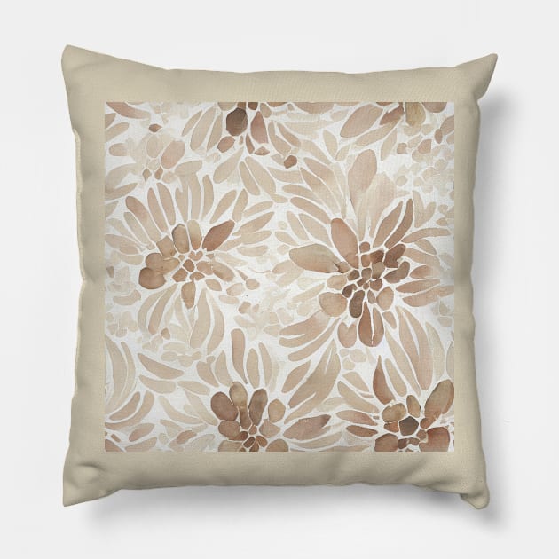 Brown monochrome abstract floral pattern on white Pillow by VintageFlorals