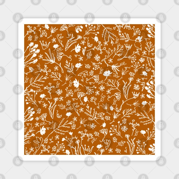 Botanical-Pattern, set, Orange, 1, botanic, nature, botanical, floral, flowers, floral-pattern, leaves, plants, minimalist, garden, jungle, leaf, exotic, tropical, flower, boho, cacti, succulent, digital, graphic-design, pattern, Magnet by PrintedDreams