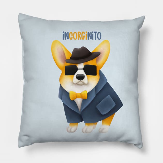 InCORGInito Corgi Cute Funny Dog Pun Detective Incognito Pillow by dramabite