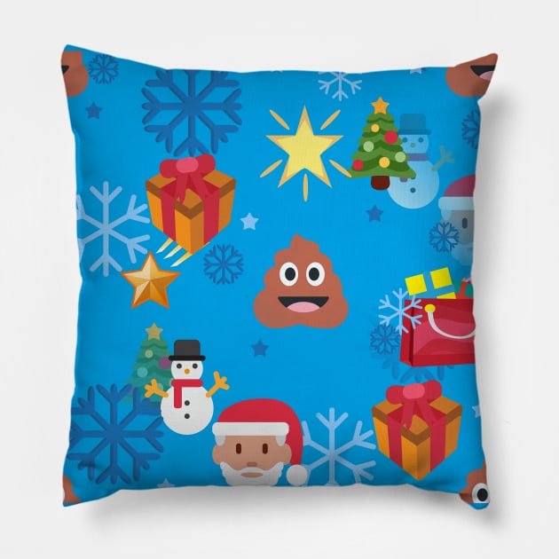 blue ugly christmas poop emoji Pillow by gossiprag