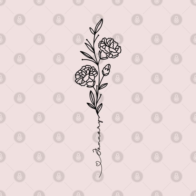 Minimalist Line Art  Drawing Carnation January Birth Flower by Tina