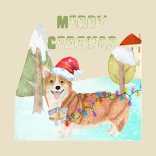 MERRY CORGMAS - WATERCOLOR CORGI CHRISTMAS WINTER WALK DESIGN T-Shirt