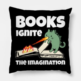 Green Cat Dragon Books Ignite the Imagination Pillow