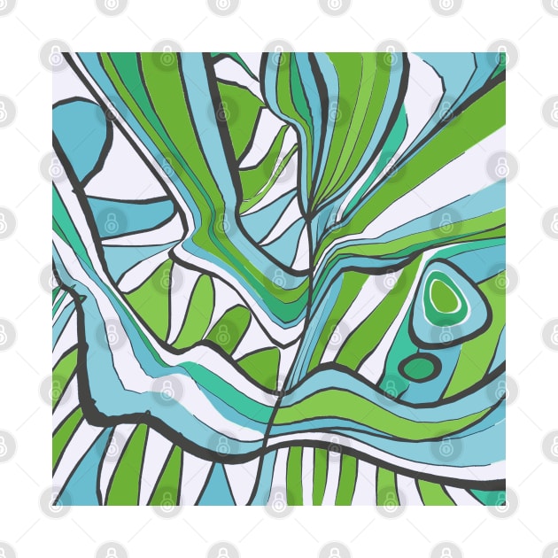 Mazipoodles Psychedelic Water Leaves Expressionism Blue Green by Mazipoodles