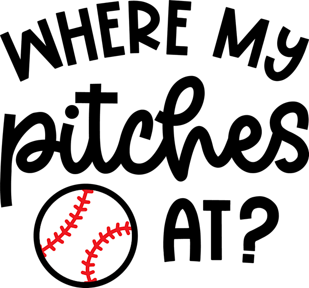 Where My Pitches At Baseball Pitcher Cute Funny Kids T-Shirt by GlimmerDesigns