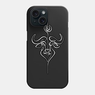 Minimalistic Continuous Line Bull Portrait (white line on black background) Phone Case