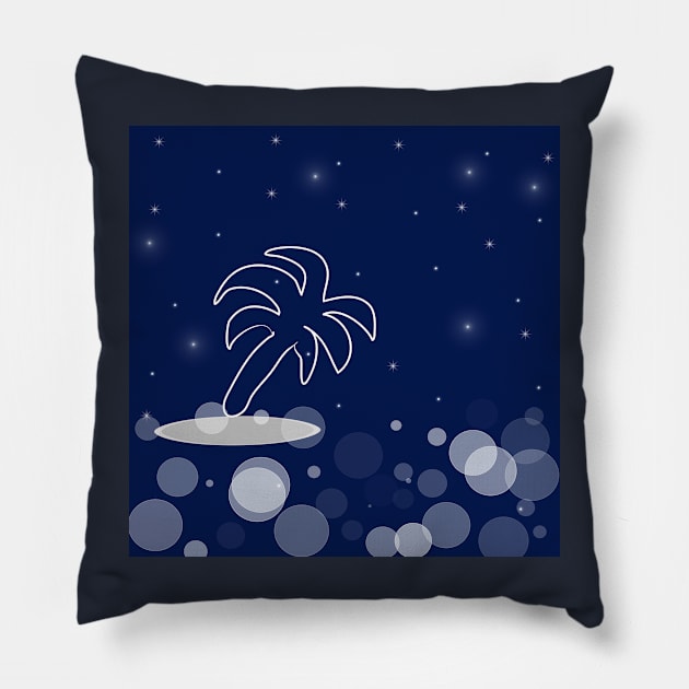 Landscape with palm. Vacation, exotic, island with dark blue color background Pillow by grafinya