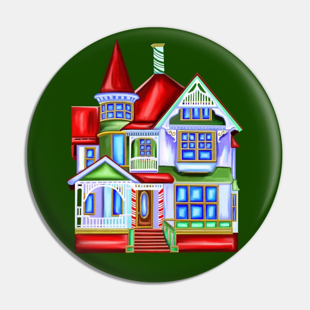 Christmas Victorian House Pin by Art by Deborah Camp