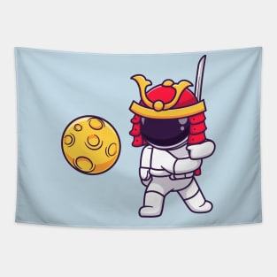 Cute Astronaut Samurai Warrior Slash Moon Cartoon Tapestry