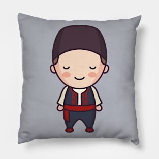 Cute Traditional Greek Boy Cartoon Pillow