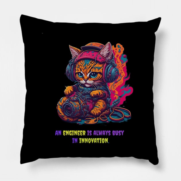 Engineer Cat Pillow by Avinya