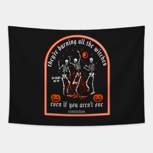 They're Burning All The Witches Halloween Skeleton Dancing Tapestry