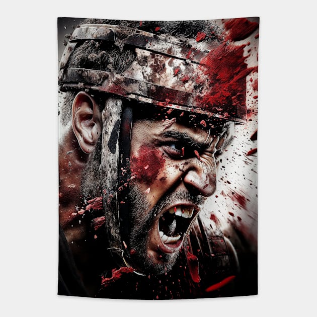 The Gladiator's Roar Tapestry by AIDigitalDreamer