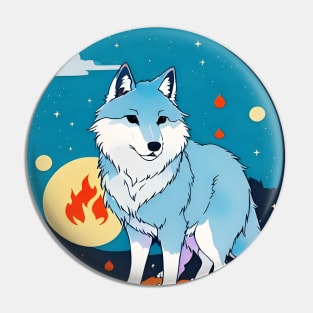 watercolor wolf in fire fool moon sticker Pin