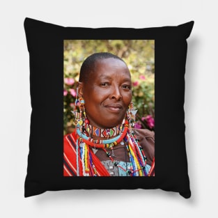 Portrait of a Maasai (or Masai) Woman, East Africa Pillow