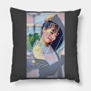 Asian Woman with Bangs (rain) Pillow