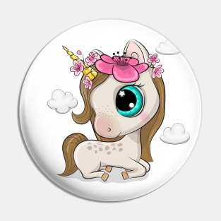 Cute unicorn with flowers. Pin