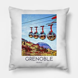 A Pop Art Travel Print of Grenoble - France Pillow