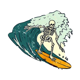 Skeleton Surfer Riding Big Wave T-Shirt