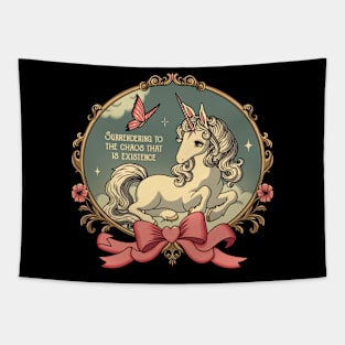 surrendering to the chaos that is existence unicorn Tapestry