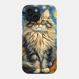 Adorable Siberian Cat Breed Painting in a Van Gogh Starry Night Art Style Phone Case