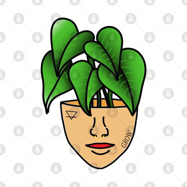 Tropical House Plant Person with Face Tattoos and Septum Piercing, Tanned Skin by Tenpmcreations