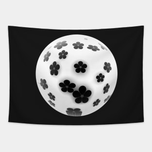 Bright white sphere football with black flowers Tapestry