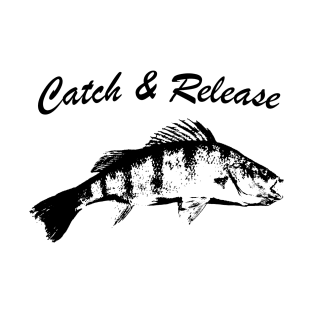 Catch and Release Series, Perch, Black color T-Shirt