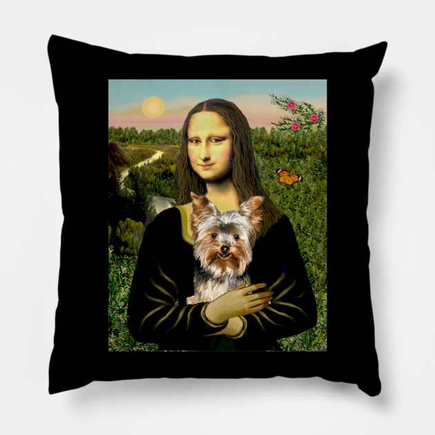 Mona Lisa and Her Yorkshire Terrier Pillow by Dogs Galore and More