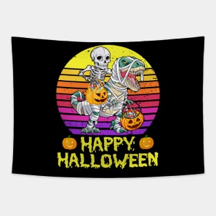 Happy halloween Skeleton Riding Mummy Dinosaur Tapestry