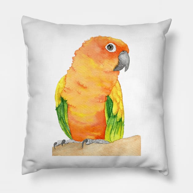 sun parakeet watercolor bird portrait painting Pillow by Oranjade0122