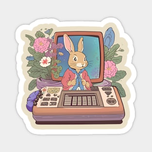 Video Gamer Cute Bunny Girl with Florals Flemish Giant Video Gamer Girlfriend Magnet