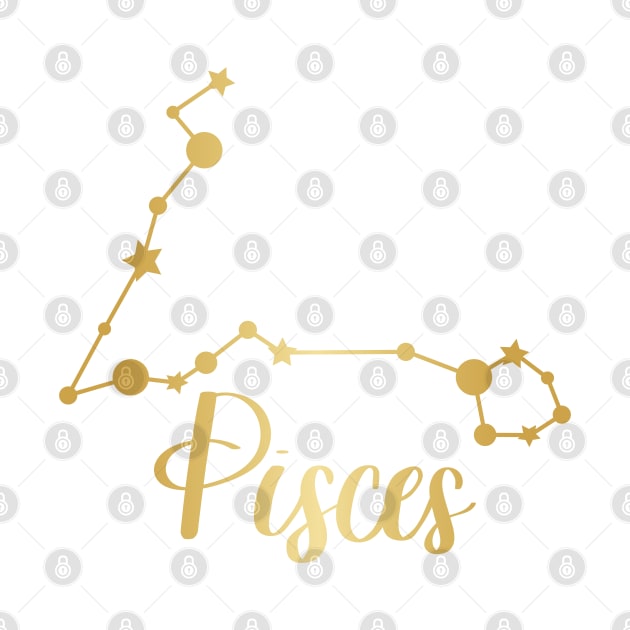 Pisces Zodiac Constellation in Gold by Kelly Gigi