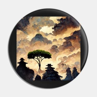 Japanse Antique Tree Painting Pin