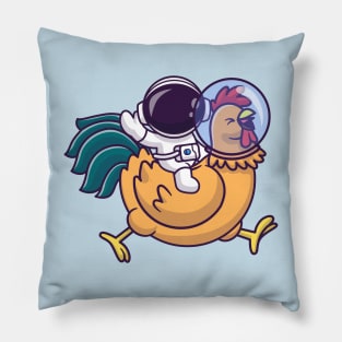 Cute Astronaut Riding Astronaut Chicken And Waving Hand Cartoon Pillow