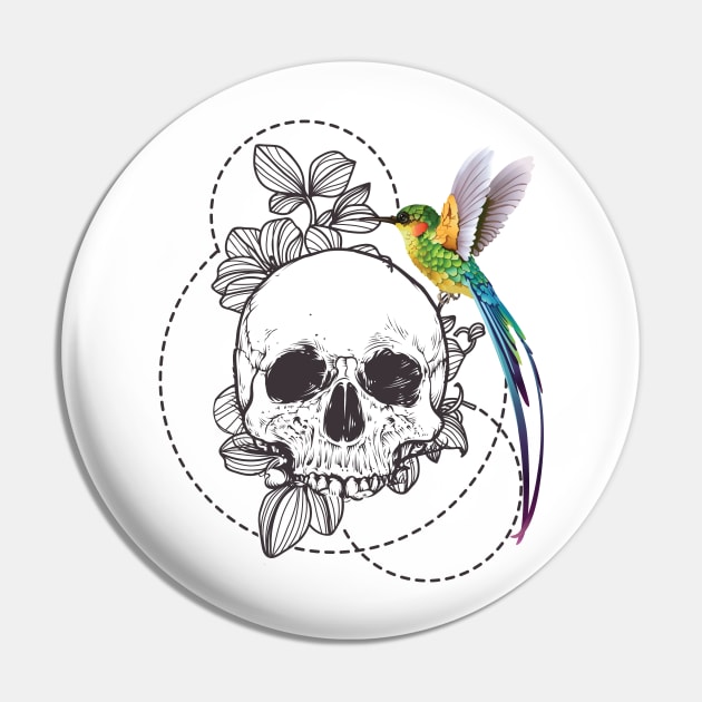 Hummingbird And Skull Pin by jobieh shop