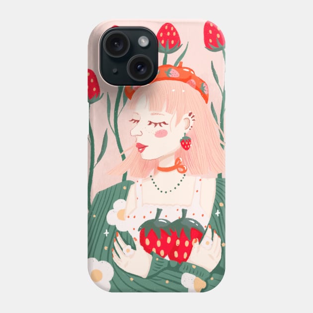 Strawberry Days Garden Cottagecore Phone Case by nanaminhae