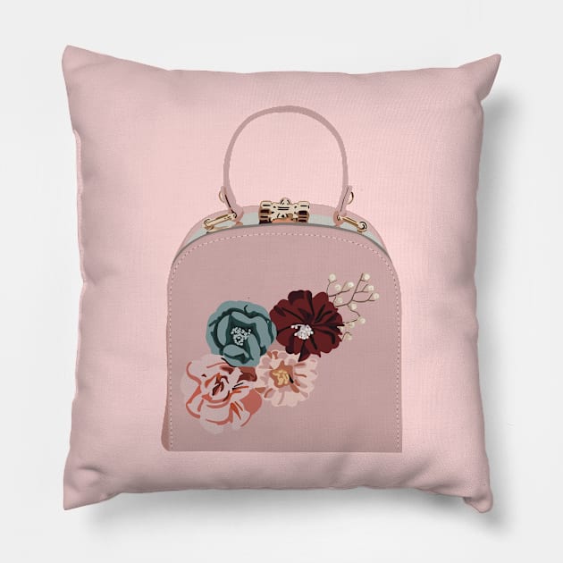 Pink clutch bag with fabric flower embroidery Pillow by Tana B 