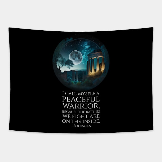 Socrates Philosophy Quote - Peaceful Warrior - Ancient Greek Tapestry by Styr Designs