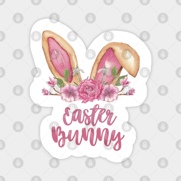 Easter Bunny Pink - Bunny Brown Ears with Pink Flowers Magnet by Patty Bee Shop