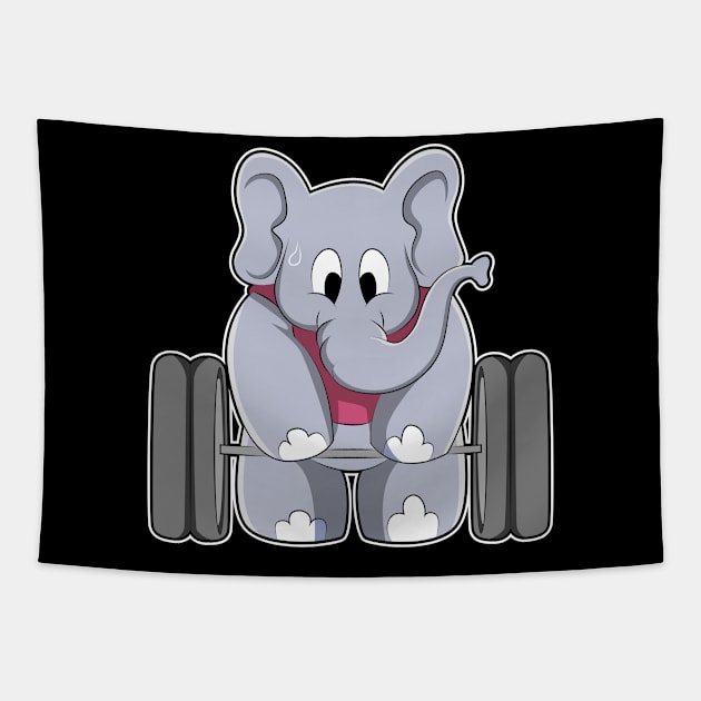 Elephant at Bodybuilding with Barbell Tapestry by Markus Schnabel