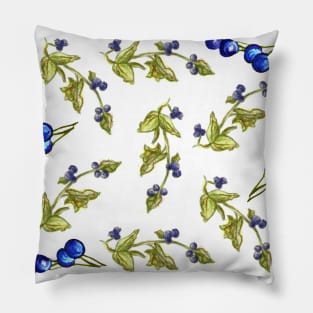 Blueberries Stem Leaves Pillow